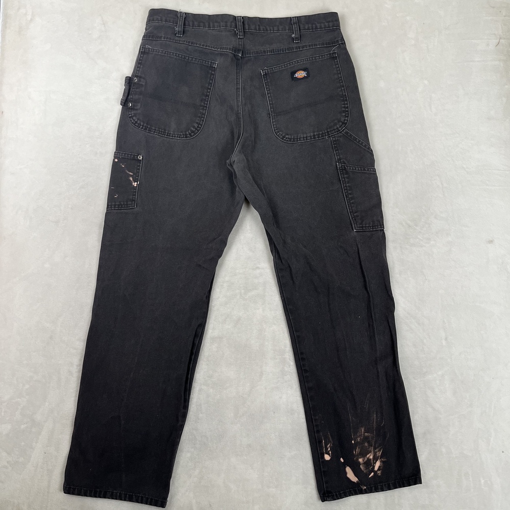 Dickies Carpenter Jeans Mens 36x32 Black Relaxed Straight Denim Dark Wash Stain